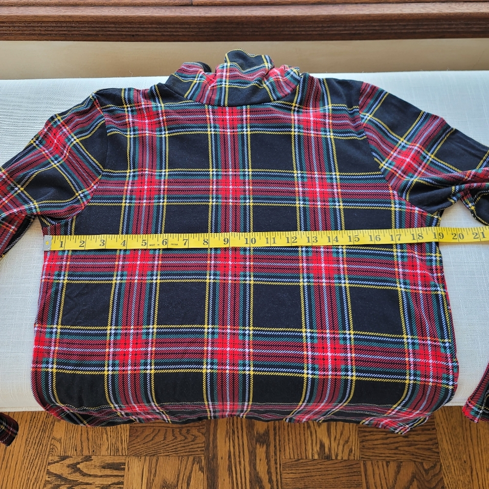 New! J.Crew sz Medium M Printed tissue turtleneck Black Tartan plaid Top NWT - Picture 6 of 12